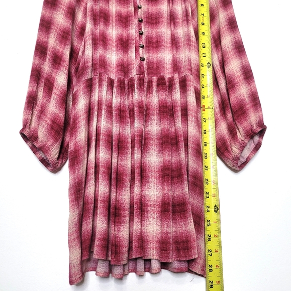 Maeve Anthropologie Cavalon Plaid Tunic Top Size XS Pink Cream 3/4 Sleeve Boho - Picture 6 of 9